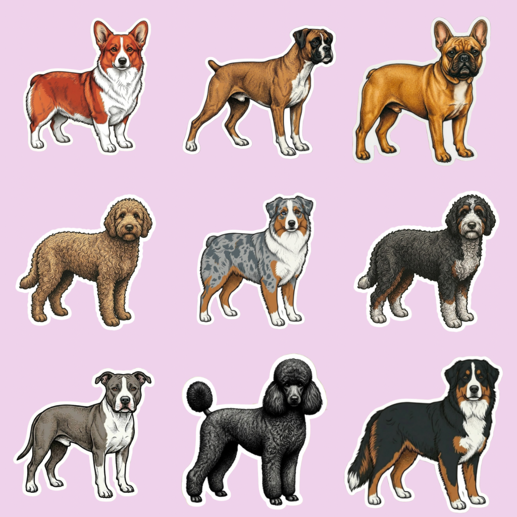 Wholesale Hand Drawn Dog Breed Stickers